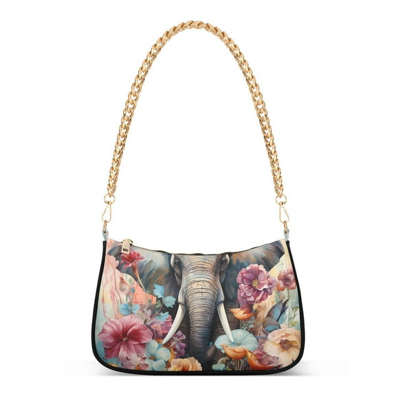 Elephant Flowers FloralWomen Small Shoulder Bag Crossbody Tote Hobo Bags Purse Clutch Handbags with Chain Strap for Women