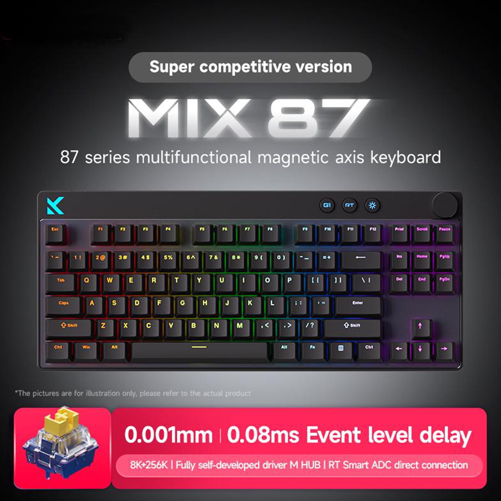 Mix 87 Ultra Gaming Wired Magnetic Switch Mechanical Keyboard – Hall Effect Switches, Hot-Swappable Keys, Custom RGB Lighting, Multi-Function Knob, Low-Latency High-Precision – Black