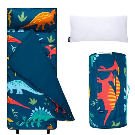 Wildkin Microfiber Nap Mat for Toddler Boys and Girls, Daycare and Preschool, Roll-up Design (Jurassic Dinosaurs Blue)