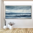thumbnail image 5 of Sea Abstract Oil Painting Large Original Blue Ocean Abstract Painting On Canvas Original Grey Sky Landscape Painting Living Room Wall Art,Unstretched,Frameless,(122*244cm)48*96Inches, 5 of 5