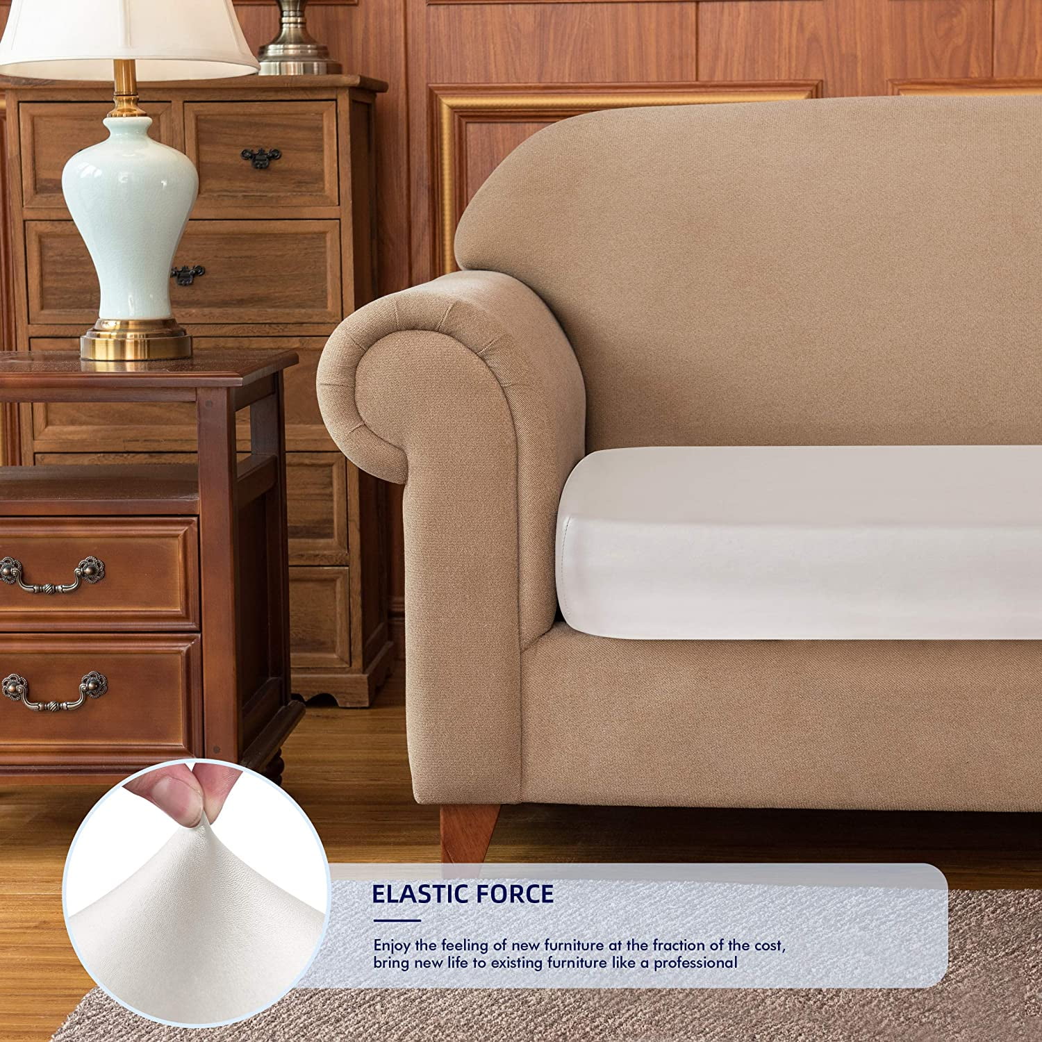 Subrtex Elastic PU Leather X-Large Sofa Cushion Covers Sun-proof and Water-proof Furniture Protector (Ivory)