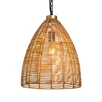 LNC Libbaconion Matte Black and Brown Rattan Bohemian Dome LED Medium Pendant Light