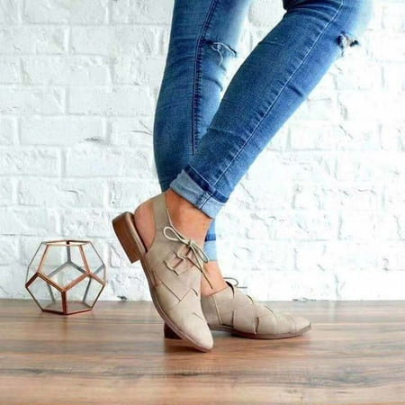 

AXXD White Sandals for Women Clearance Under $10 Summer Casual Hollow Side Lace Up Leather Woven Back Low Heel Roman Sandals