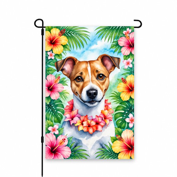 Tropical Dog Garden Flag 12x18 Inch – Vibrant Flower Decor for Yard, Patio, Porch – Summer Outdoor Display, Bright Hibiscus Design, Festive Hawaiian Theme