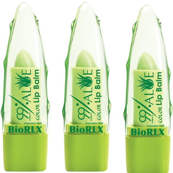 BioRLX Bálsamo labial teñido de aloe vera con 99 % de pureza, hidratante para labios con mejora del color natural para labios de aspecto más completo (tres bálsamos labiales) (Aloe 0,12 onzas (paquete