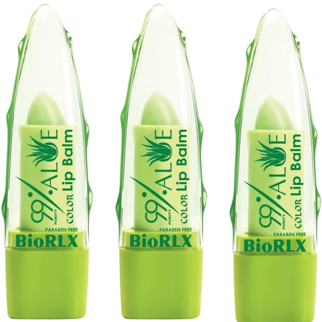 BioRLX Bálsamo labial teñido de aloe vera con 99 % de pureza, hidratante para labios con mejora del color natural para labios de aspecto más completo (tres bálsamos labiales) (Aloe 0,12 onzas (paquete
