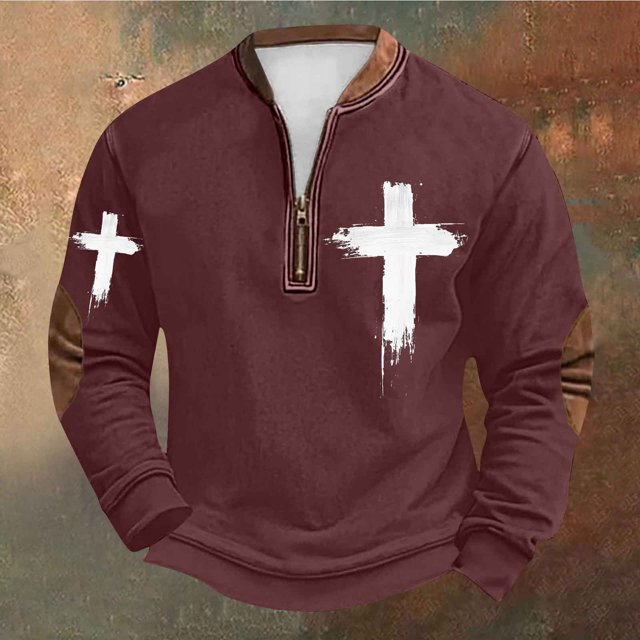Styesk Chemises pour Hommes Grande Taille Impression Demi-Fermeture à Glissière Col Rond Imprimé Vintage Manches Longues