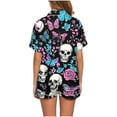 thumbnail image 6 of Bzdzmqm Women Halloween 2 Piece Sets Print Short Sleeve Round Neck Casual Outfits Breathable Cool Shorts Lounge Set, White M, 6 of 6