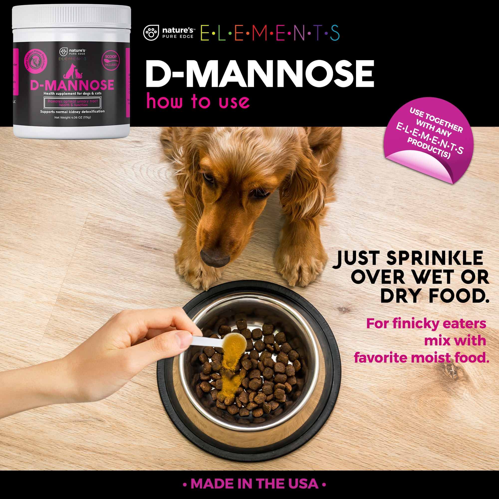 Nature's Pure Edge D-Mannose Powder for Pet UTI, Bladder & Tract Health, 115g Powder