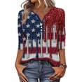 thumbnail image 5 of Women's 250th Anniversary USA Shirt Patriotic American Flag Print V-Neck Button 3/4 Sleeve T-Shirt, 5 of 6