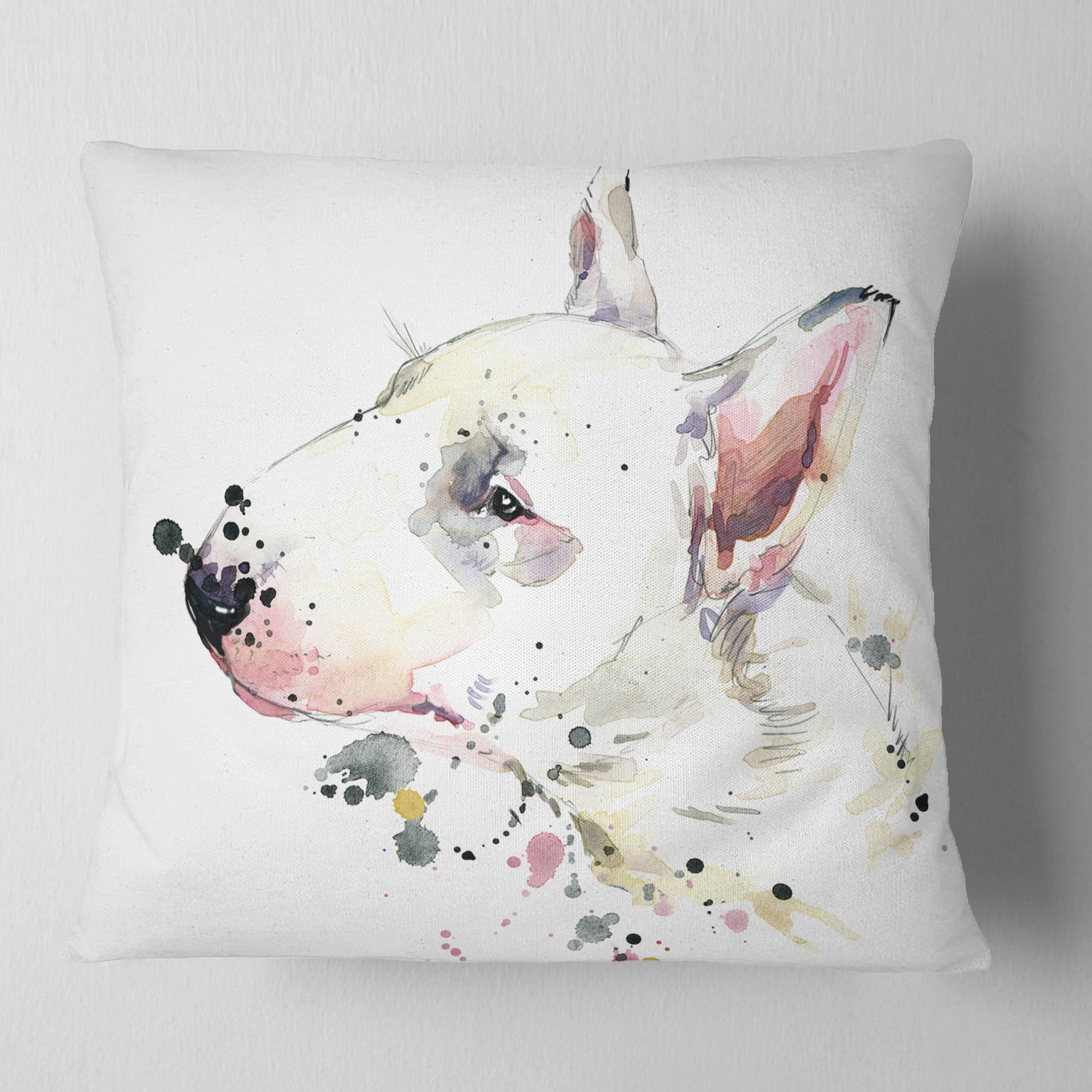 Designart Bull Terrier Dog Watercolor - Animal Throw Pillow - 18x18