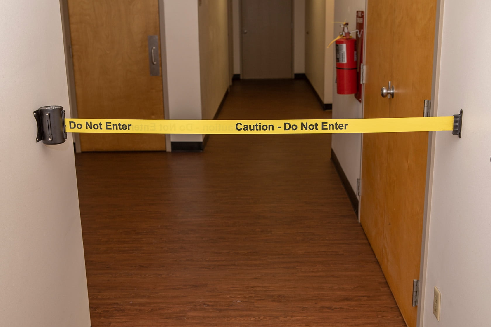 US Weight Wall Mount with Retractable Belt - 8 Foot - For Closing Off Areas for Cleaning or When Safety is a Concern