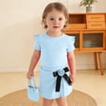 thumbnail image 2 of WRKEKC Girls 2 piece Outfits Short Sleeve Ribbed Top and Bow Skirt Pants with Bag 3 Piece for 6 Months-3 Years, 2 of 9