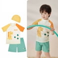 thumbnail image 2 of Gbsyewxs Boys Swimsuit Set 3 Piece Crew Neck Short Sleeve Cartoon Print Shorts And Top Set With Cap Soft Holiday Summer Swimsuits For Boys Yellow Size 4-5 Years, 2 of 3
