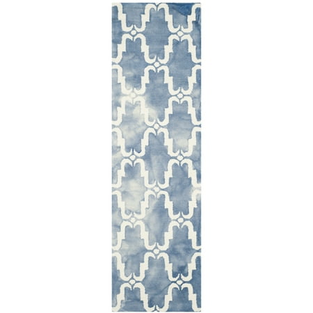 SAFAVIEH Dip Dye Talbot Overdyed Geometric Runner Rug, Blue/Ivory, 2'3" x 8'