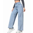thumbnail image 3 of Women Straight Leg Jeans High Waisted Stretchy Wide Leg Boyfriend Jeans Denim Pants Light Blue XS, 3 of 10