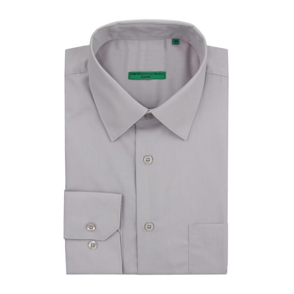DTI BB Signature Men's Modern Classic Fit 2 Ply Pure Cotton Solid Dress Shirt Gray