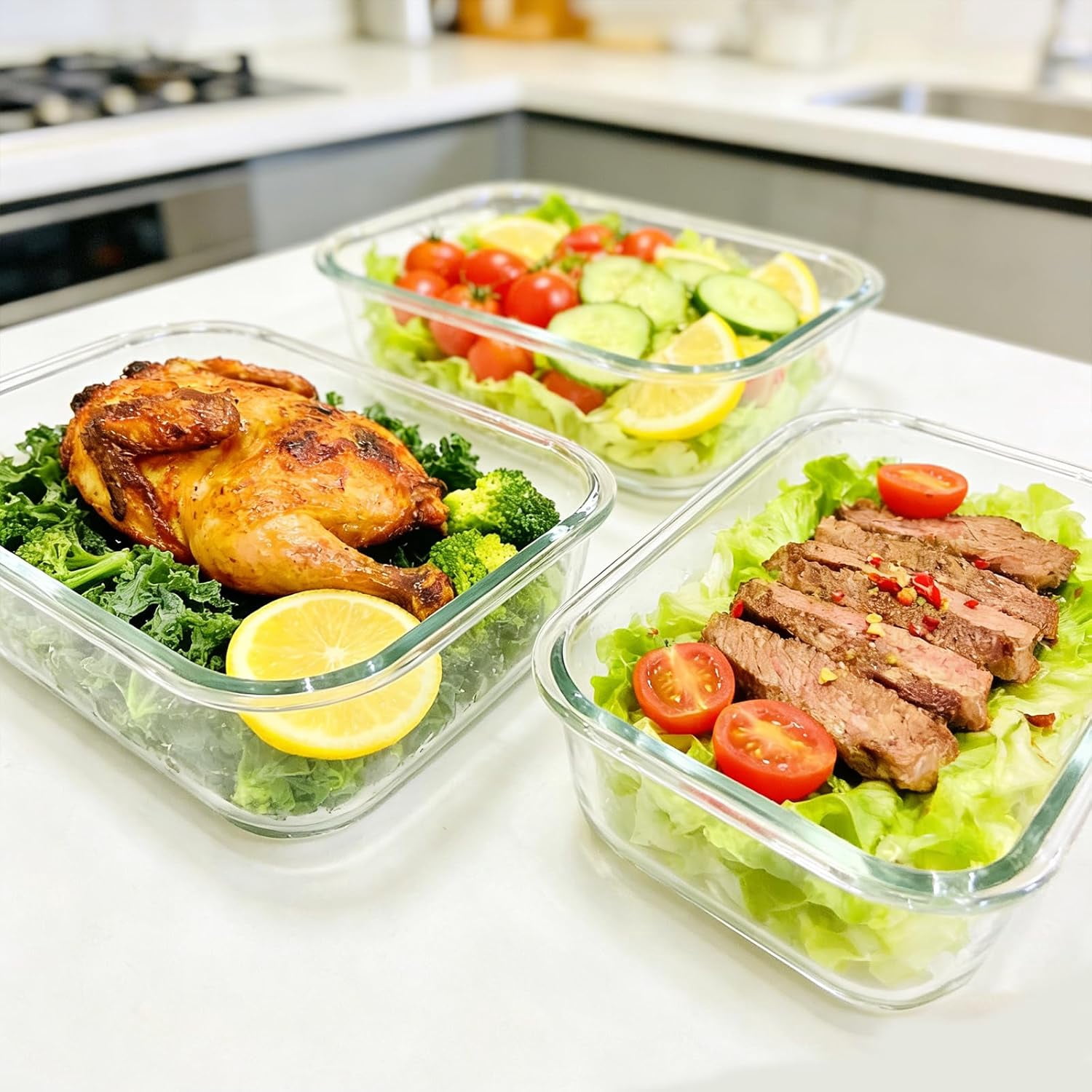 stusgo Large 63 Oz Glass Food Storage Containers with Lids, 4 Pcs Set(2 Baking Containers + 2 Locking Lids)BPA Free, Leak Proof, Microwave/Oven Safe – For Vegetables, Fruits
