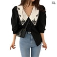 thumbnail image 1 of Camisa de mujer Verano Bordado Solapa Manga abullonada Blusa Retro Top, Negro, XL Yuarrent AP001497-08B, 1 of 7