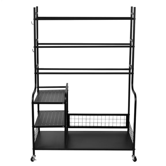 PWTOOL Disc Golf Rack Metal Large Capacity 4-Tier Disc Organizer Flying Disk Holder Space-Saving Bag Basket Organizers for Basement Garage Storage way