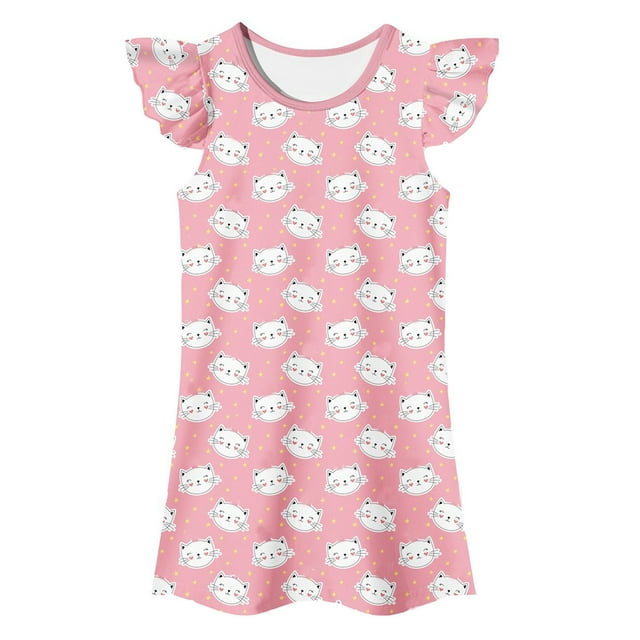MIASHUI Robe de Princesse pour Tout-Petites Filles, Chemises de Nuit à Manches à Volants pour Filles, Pyjamas, Rose, 8-10 Ans
