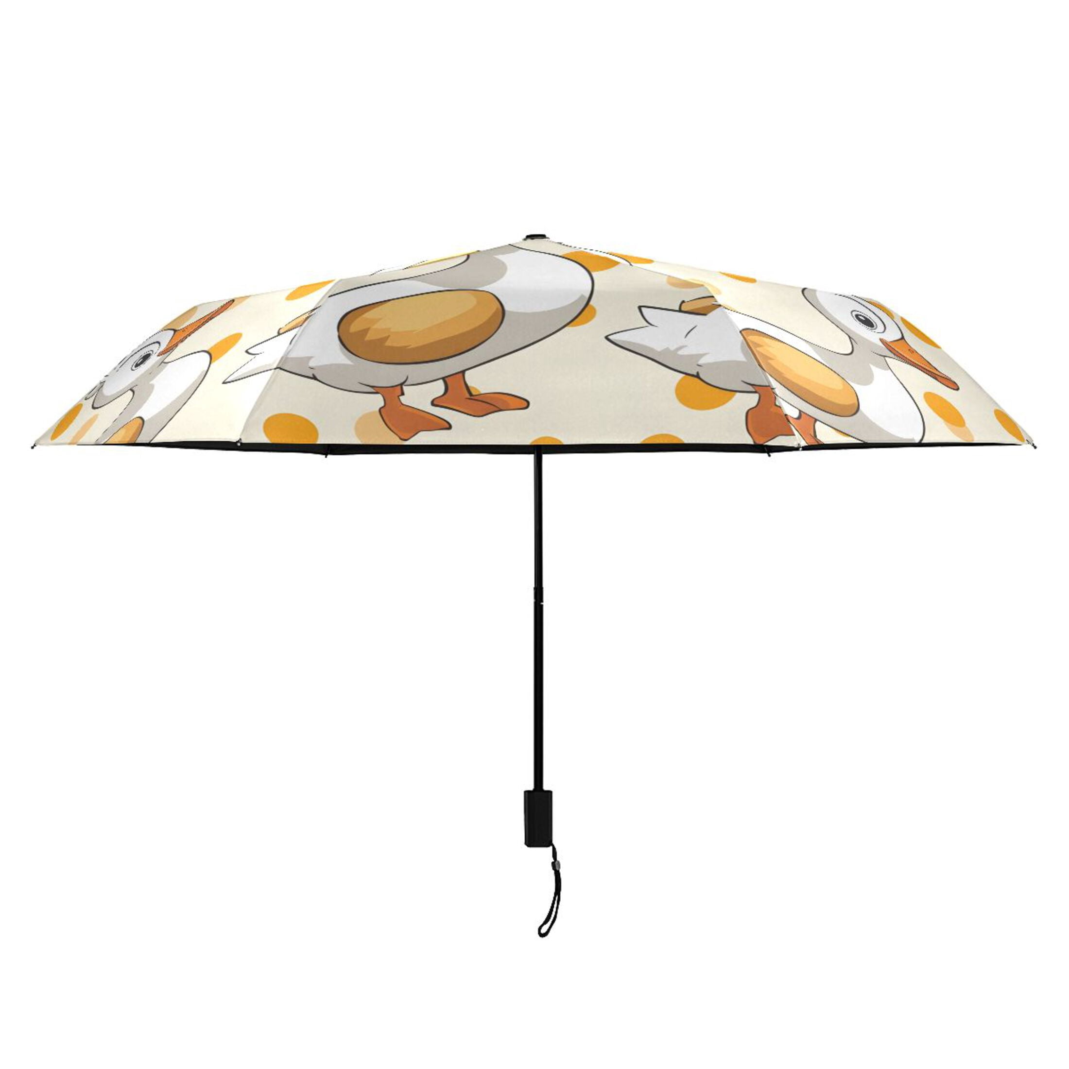 Cartoon Duck and Polka Dots Compact Sun Umbrella Windproof Travel Umbrellas for Rain Strong Portable UV Protection