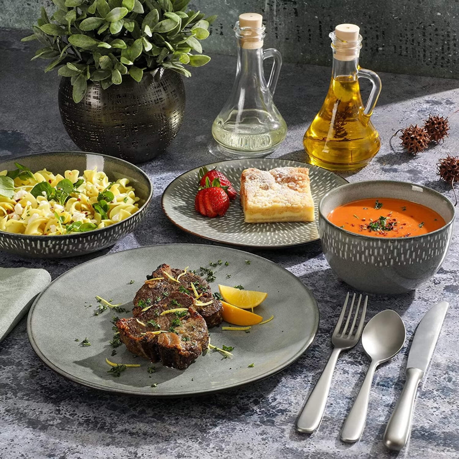 Gibson Elite 138958.16 Matisse Sto are Dinnerware Set with Reactive Glaze, Grey - 16 Piece