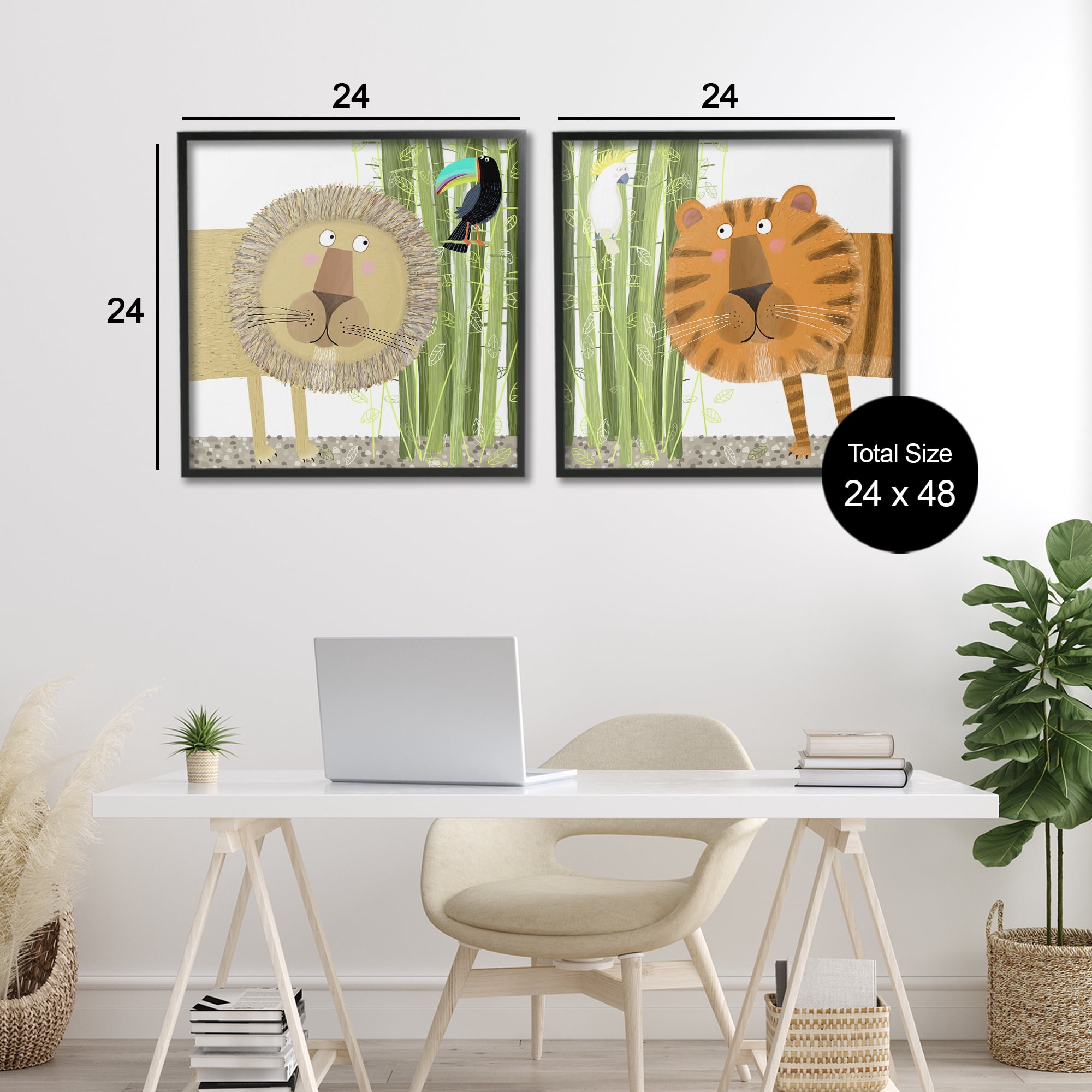 Stupell Industries Bamboo Trees & Animals 2 Piece Black Framed Giclee Art Set, design by Carla Daly