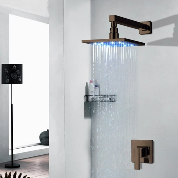Juno Rivera 16" Oil Rubbed Bronze Color Changing LED Square Shower Set with Hand Shower Brass Diverter