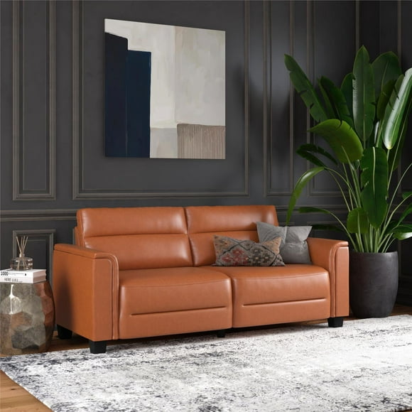 Mainstays Williamson 75.5" Upholstered Sofa, Brown Faux Leather