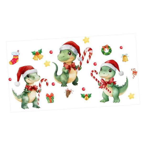Pegatinas navideñas de animales para ventana, decoración navideña, regalos, suministros para fiestas, calcomanías para ventanas Dinosaurio