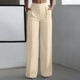 thumbnail image 2 of ctdiral Womens Elastic Waist Dress Pants High Waist Wide Leg Pants with Pockets Solid Color Straight Trousers Business Work Slacks Khaki XXL, 2 of 9