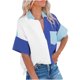 thumbnail image 2 of ICHUANYI Clearance Fashion Women Causal Button Patchwork Blouse Short Sleeve T-Shirt Summer Tops(Blue, L) ICHUANYI WER2023080812184, 2 of 8
