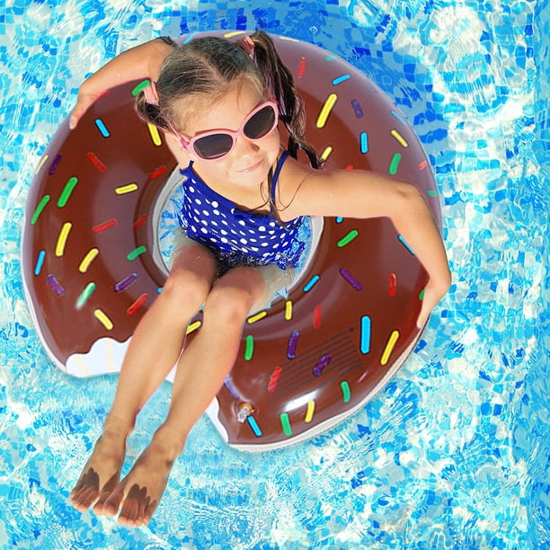 5 Donuts Inflables Para Piscina - Rosa, Marrón Y Verde + 2 Pelotas - Juguete Acuático Para Niños Y Adultos