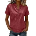 thumbnail image 2 of Women's V-Neck Button-Up Short Sleeve Blouse with Side Slit Detail, 2 of 7