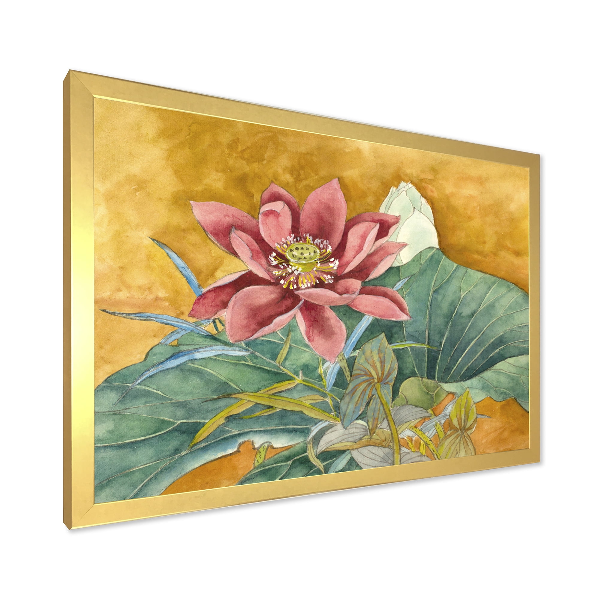 Designart 'Ancient Impression of Pink Lotus' Traditional Framed Art Print