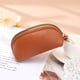 thumbnail image 4 of Monedero de cuero para mujer, bolso de mano con cremallera de color sólido para mujer (marrón claro), 4 of 5