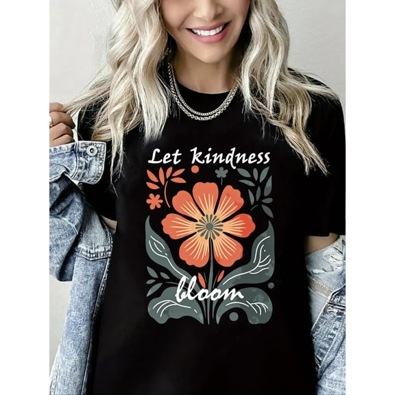 Women's Christian Flower and Jesus Graphic T Shirts Vintage Jesus Faith Pray Cross Print Tee Casual Loose Crew Neck Top