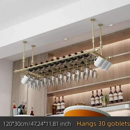 Miumaeov Rustic Wine Bottle Rack with Glass Holder 47 x 11.8 inch Wall Mounted Ceiling Wine Glass Rack 13.8-21.6 inch Height Adjustable Hanging Wine Organizer for Home Kitchen Bar