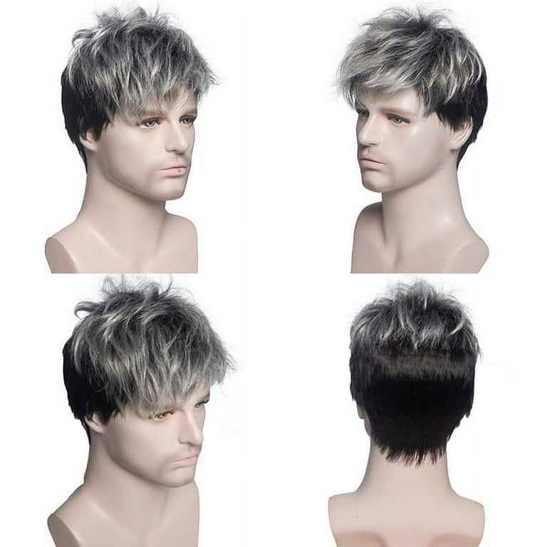 Willkey Men Short Straight Wig Ombre Grey Black Synthetic Wig For Male Hair Fleeciness Realistic Natural Toupee Wigs Walmart