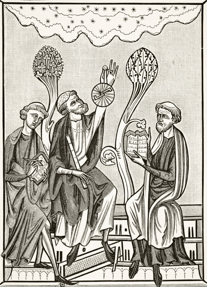 A Lesson In Astronomy After A Miniature In The 13Th Century Breviary Of St Louis From Science And Literature In The Middle Ages By Paul Lacroix Published London 1878 Canvas Art - Ken Welsh Design Pic