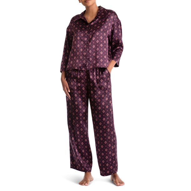 Joyspun Women’s and Women’s Plus Size Satin PJ Set, 2Piece, Sizes up