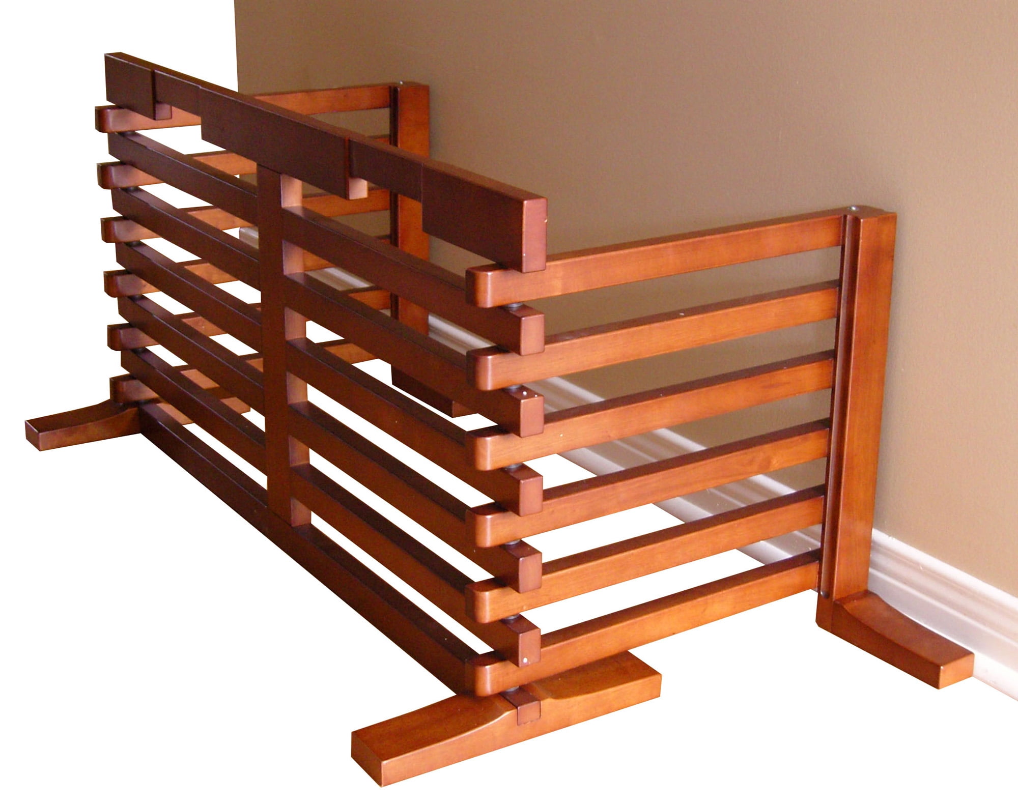 Contemporary Home Living 29.75" Mahogany Brown Unique High Gate-N-Crate Rectangular Folding Pet Gate