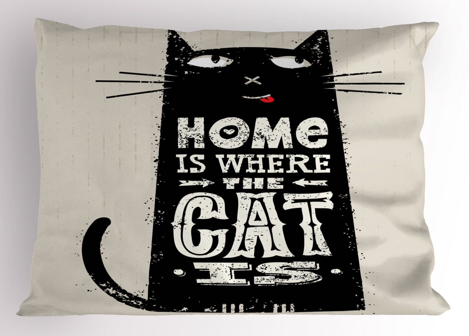Funny Words Pillow Sham TongueinCheek Black Cat Figure with