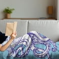 thumbnail image 3 of Octopus Soft Flannel Fleece Throw Blanket, Octopus and in Vintage Style with Lettering Sea Voyage Illustration, Cozy Plush for Indoor and Outdoor Use, 60" x 80", Purple Blue, by Ambesonne, 3 of 5