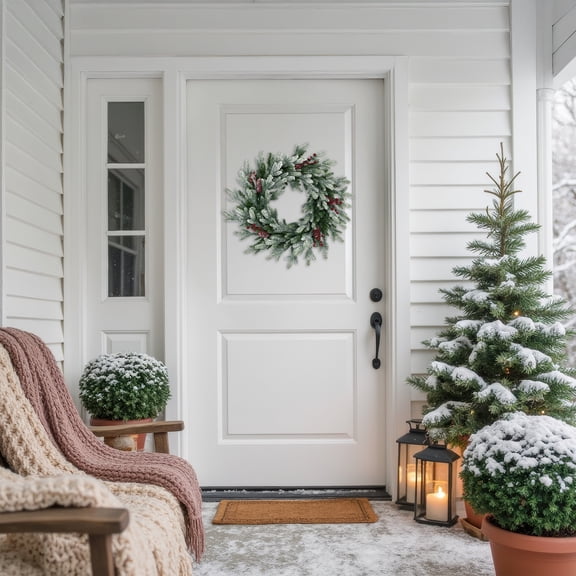 Northlight Real Touch™️ Flocked Snowcap Grove Fir Artificial Christmas Wreath - 24" - Unlit