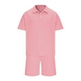 thumbnail image 4 of Stamzod Mens Track Suits 2 Piece Set Summer Solid Color Turndown Short Sleeve Shirts and Shorts Loungewear Daily Casual Loose Outfits for Men with Pocket Pink M, 4 of 6