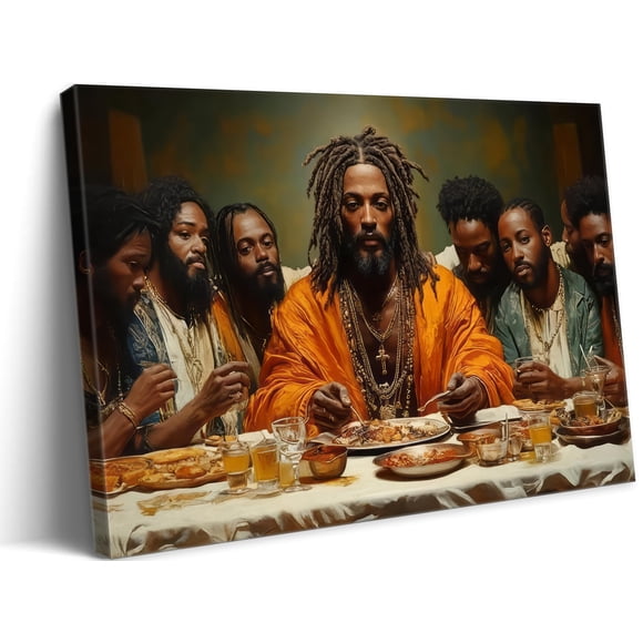 WWN Modern Black Jesus Canvas Wall Art African American The Last Supper Painting Picture Wall Decor Black Man Christian Poster Print Artwork for Kitc