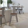 thumbnail image 4 of Merrick Lane 24 Inch Tall Silver Metal Counter Bar Stool With Curved Slatted Back And Textured Wood Seat, 4 of 14