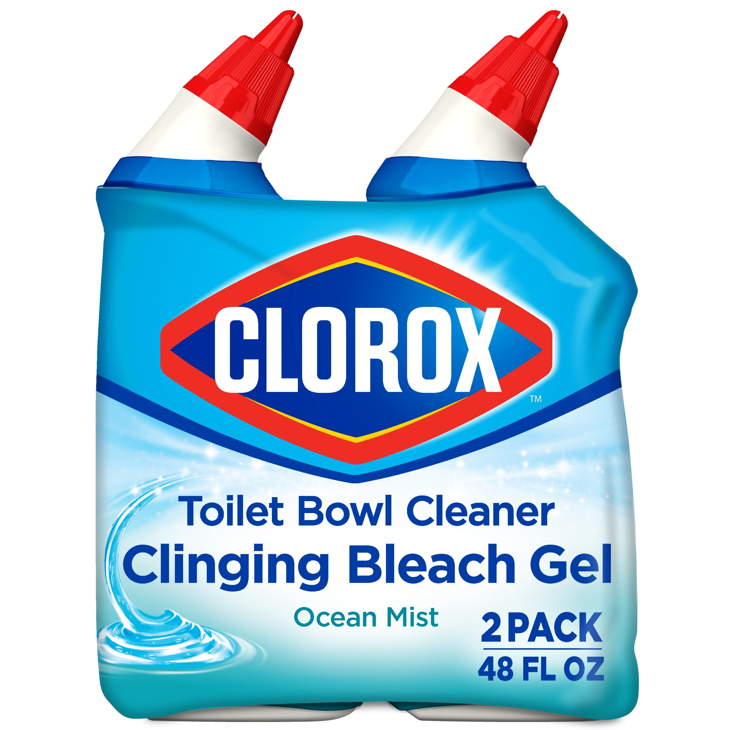 Clorox Toilet Bowl Cleaner Clinging Bleach Gel, Ocean Mist - 24 oz, 2 Pack
